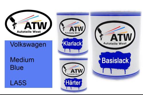 Volkswagen, Medium Blue, LA5S: 1L Lackdose + 1L Klarlack + 500ml Härter - Set, von ATW Autoteile West.